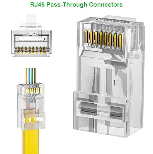 RJ45 Pass-Through Connector 100 Pack | Cat5 Cat5e Cat6 Compatible | 8P8C UTP Ethernet Network Connector | Gold Plated 3-Prong | Transparent Crystal Head | LAN Cable Connector for IP Camera, CCTV, Security Installation - Image 4