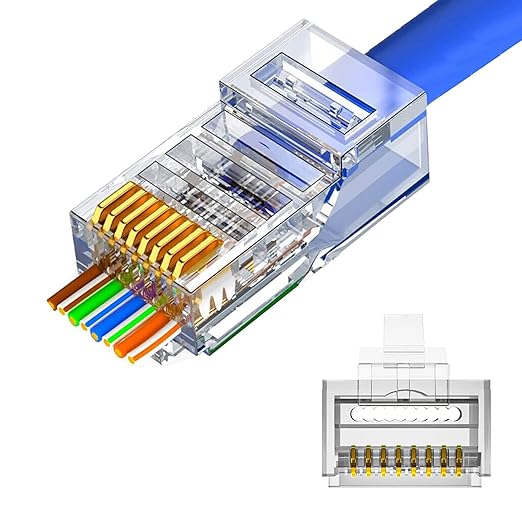 RJ45 Pass-Through Connector 100 Pack | Cat5 Cat5e Cat6 Compatible | 8P8C UTP Ethernet Network Connector | Gold Plated 3-Prong | Transparent Crystal Head | LAN Cable Connector for IP Camera, CCTV, Security Installation - Image 3