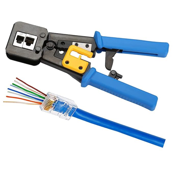 RJ45 Crimping Tool Pass Through - Professional Network Cable Crimper for Cat5 Cat5e Cat6 | Cut Strip Crimp RJ45 RJ12 RJ11 Connector Tool | Heavy Duty Straight Crimping Networking Tool - Image 3
