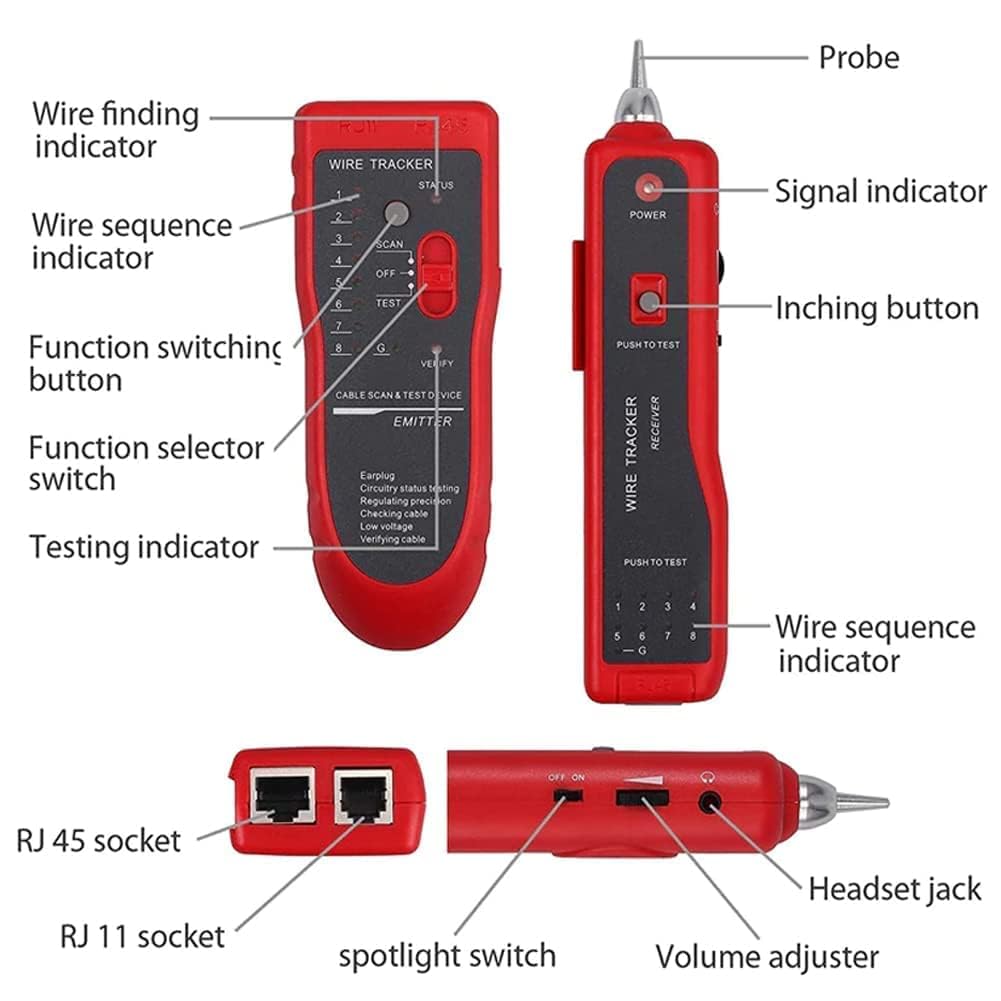 RJ45 Line Tester with Wire Tracker | Ethernet Meter for Network Cable Testing | LAN Cable Tester RJ11 RJ45 Cat5 Cat6 | Telephone Line Finder with Breakpoint Detection - Image 2