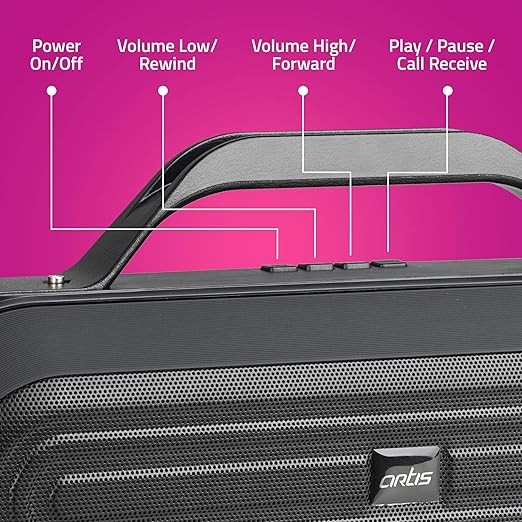 Artis BT09 12 Watt 2.0 Channel Wireless Bluetooth Portable Speaker (Black) - Image 4