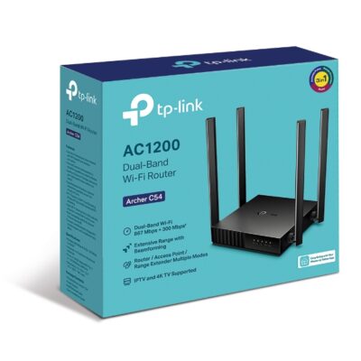 TP-Link Archer C54 AC1200 Dual Band Wi-Fi Router (3-in-1 Multi-Mode, 4 Antennas).Fast 4K Streaming, MU-MIMO Technology & Extensive Home Coverage.