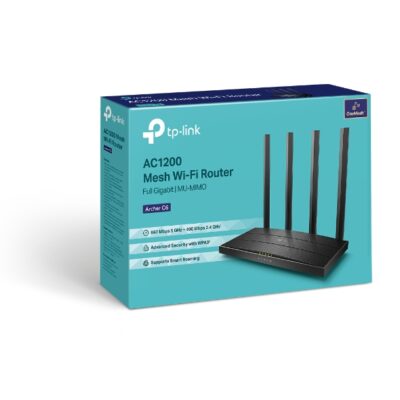 TP-Link Archer C6 AC1200 Gigabit Router | 5× High-Performance Antennas | Dual-Band 1200 Mbps | 5× Gigabit Ports | WPA3 Security | OneMesh & EasyMesh | Tether App | 3-Year Warranty